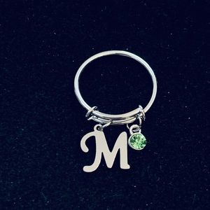 Letter Initial Personalized charm dangle ring with birthstone